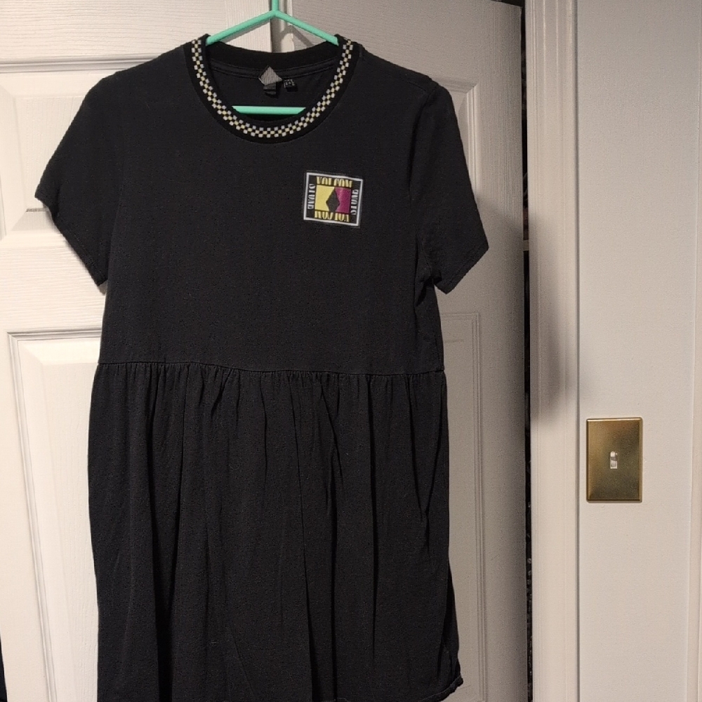 Volcom Black Mini Dress with Checkered Collar